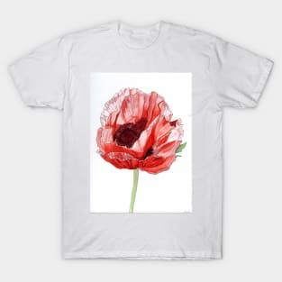 Single Red Poppy original watercolour flower painting T-Shirt